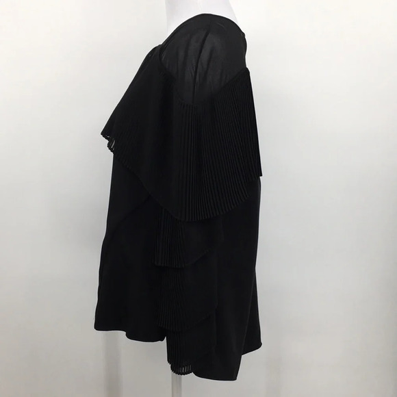 Prabal Gurung Collective Blouse‎ Womens 2 Black Ruffle Ribbed Button Front - Picture 6 of 14